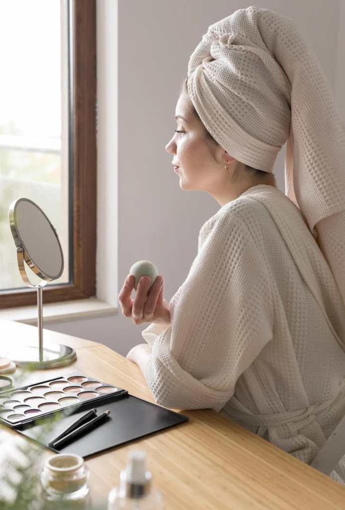 محصولات آرایشی 63 side view woman make up with spo